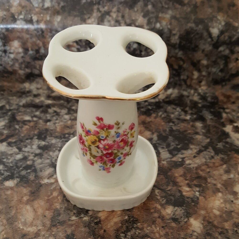 Vintage Floral Ceramic Toothbrush  Holder